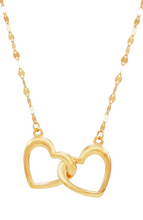 10K Yellow Gold Interlocking Heart Pendant Necklace