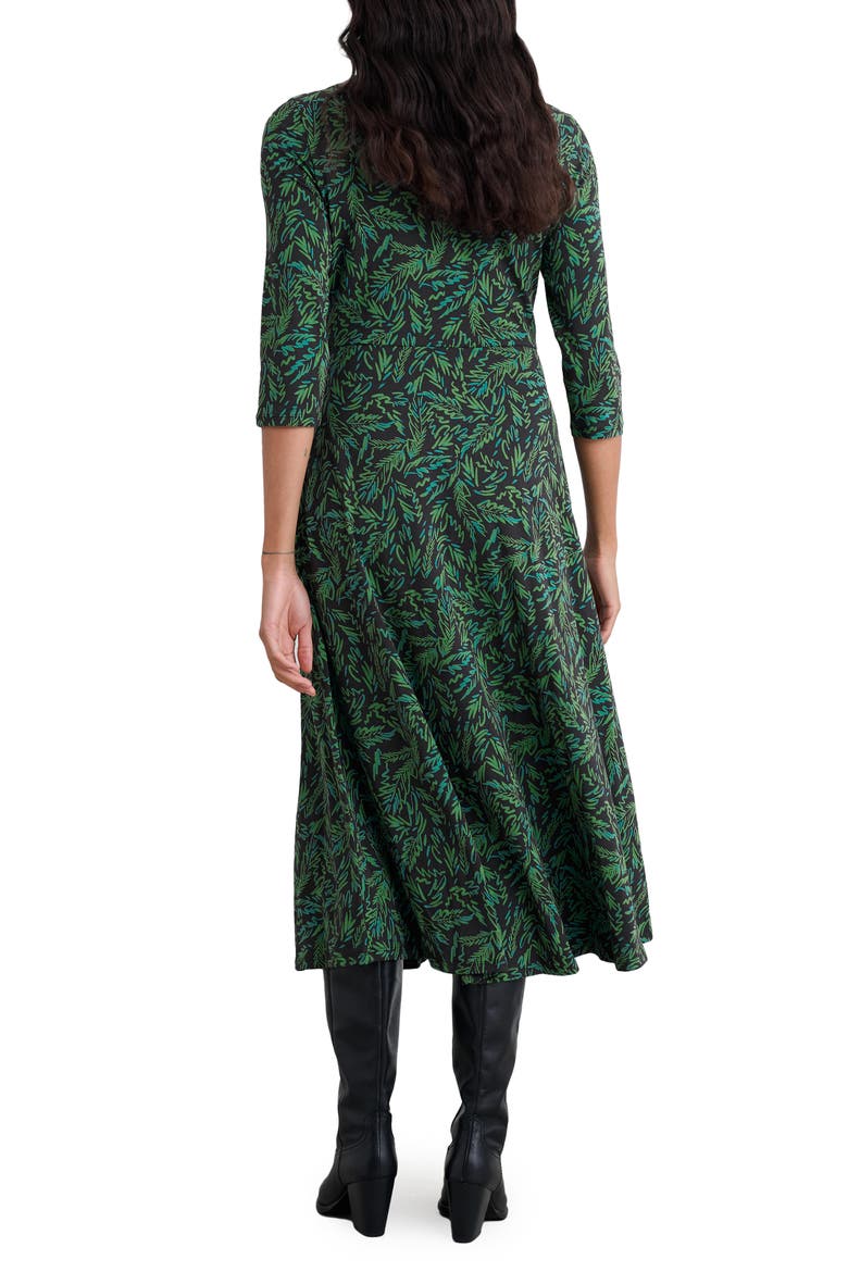 Veronica Print Stretch Organic Cotton Jersey Midi Dress, Alternate, color, FOREST FLOOR FERN