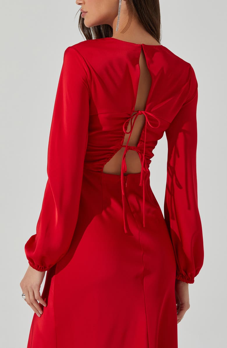 ASTR the Label Elyse Lace-Up Back Long Sleeve Midi Dress, Alternate, color, Red