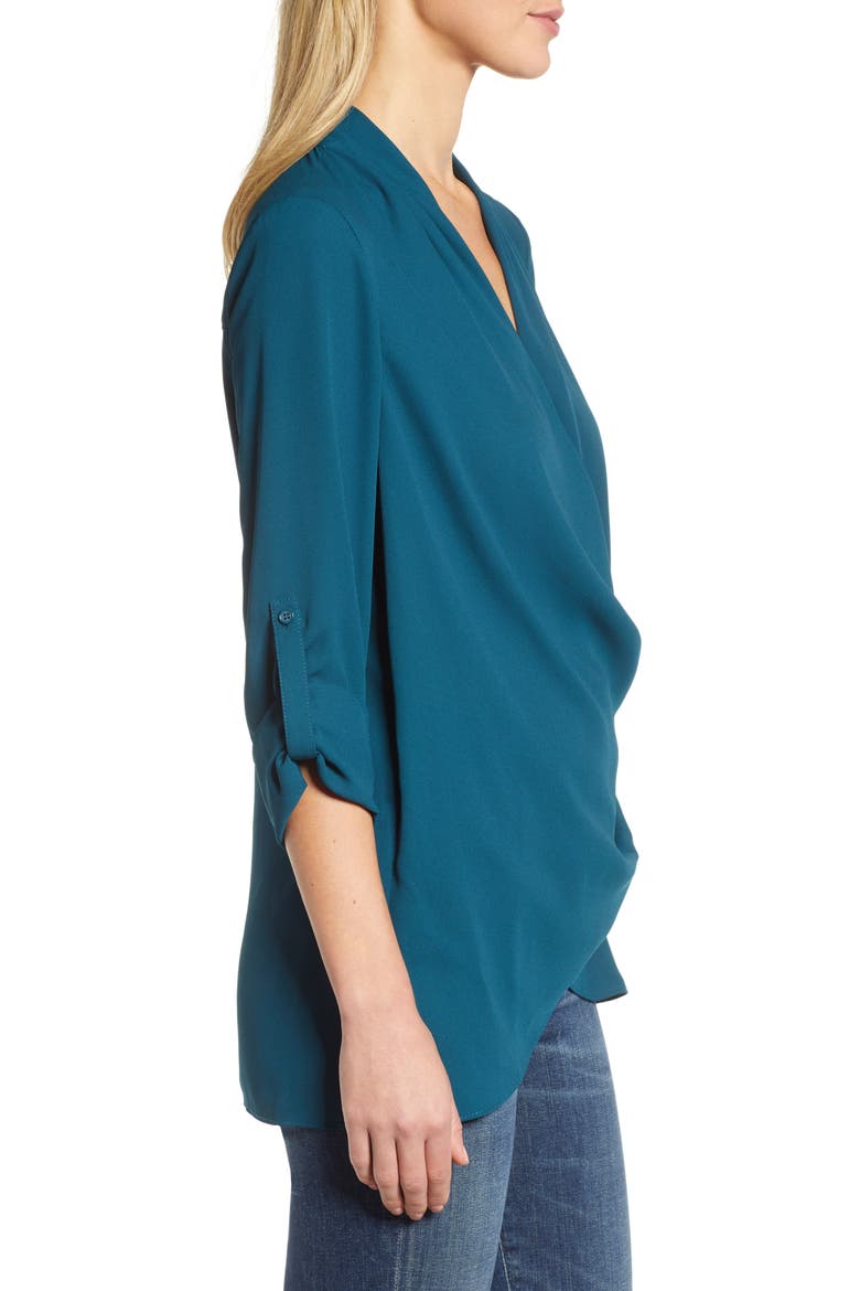 Side Drape Blouse, Alternate, color, TEAL