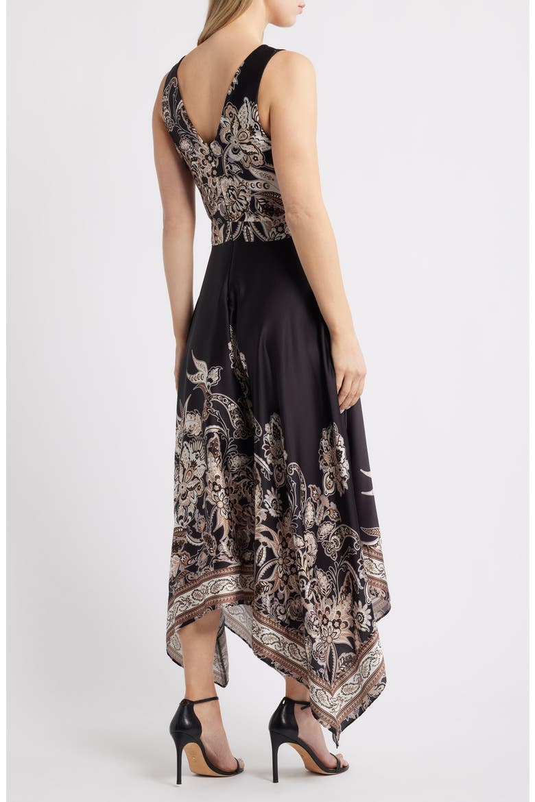 Placed Scarf Print Handkerchief Hem Cotton Blend Dress, Alternate, color, BLACK MULTI