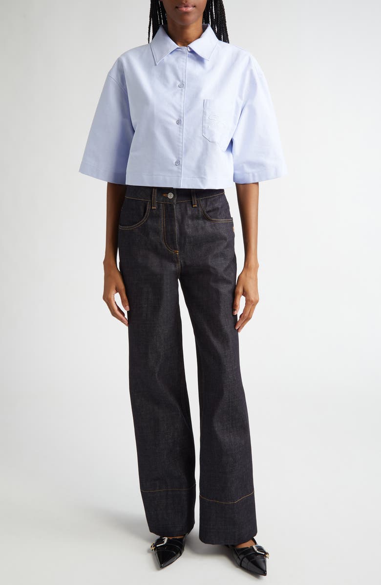 Givenchy Crop Cotton Oxford Short Sleeve Button-Up Shirt, Alternate, color, 