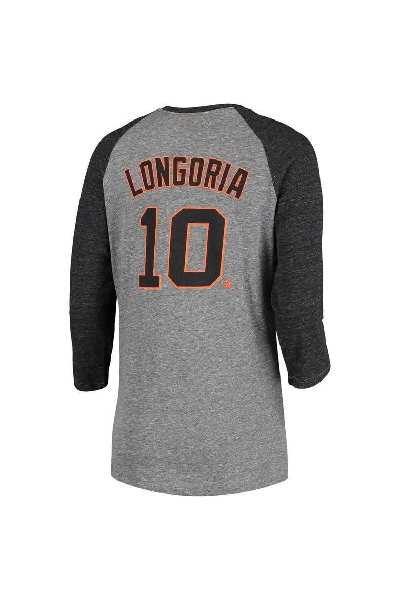 Women's 5th & Ocean by New Era Evan Longoria Gray San Francisco Giants Script Name & Number Raglan Tri-Blend 3/4-Sleeve T-Shirt, Alternate, color, Gray
