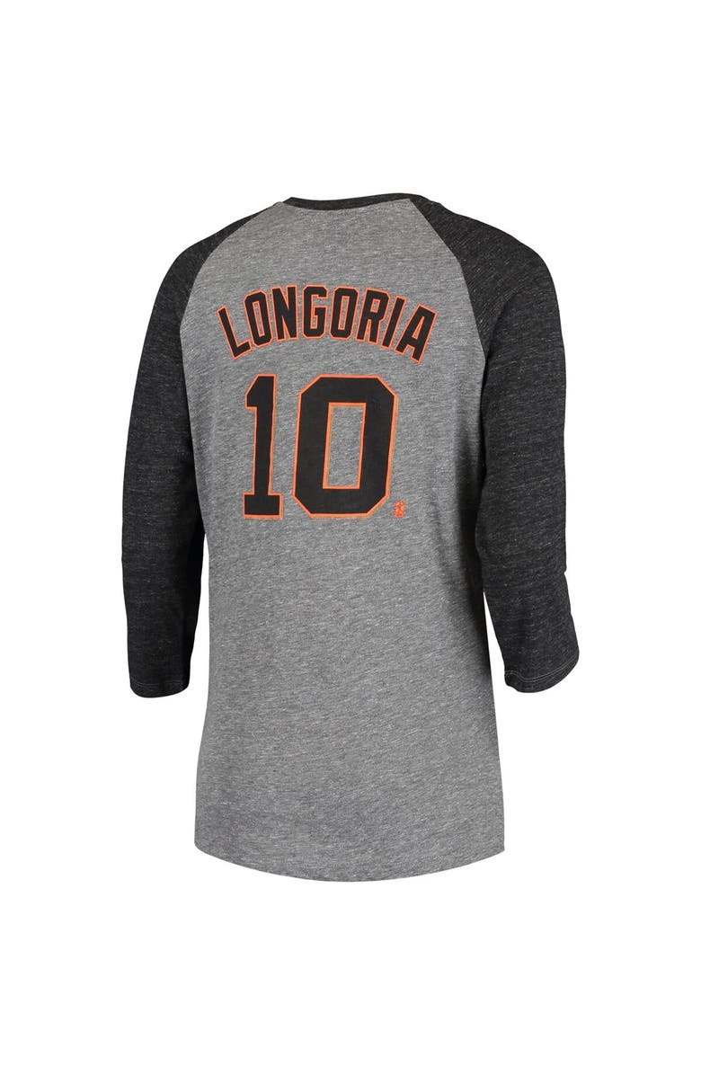 5TH AND OCEAN BY NEW ERA Women's 5th & Ocean by New Era Evan Longoria Gray San Francisco Giants Script Name & Number Raglan Tri-Blend 3/4-Sleeve T-Shirt, Alternate, color, Gray
