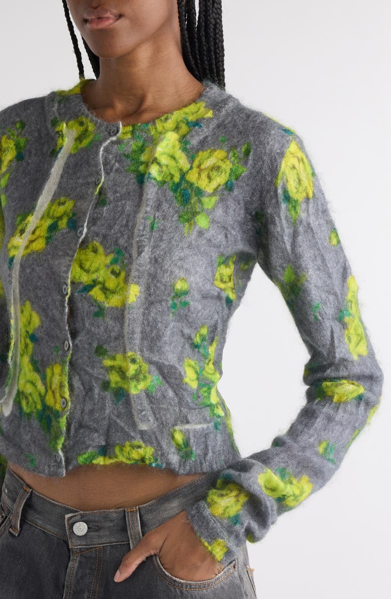 Acne Studios Kahoo Print Overwashed Mohair Blend Cardigan, Alternate, color, Grey/ Multi