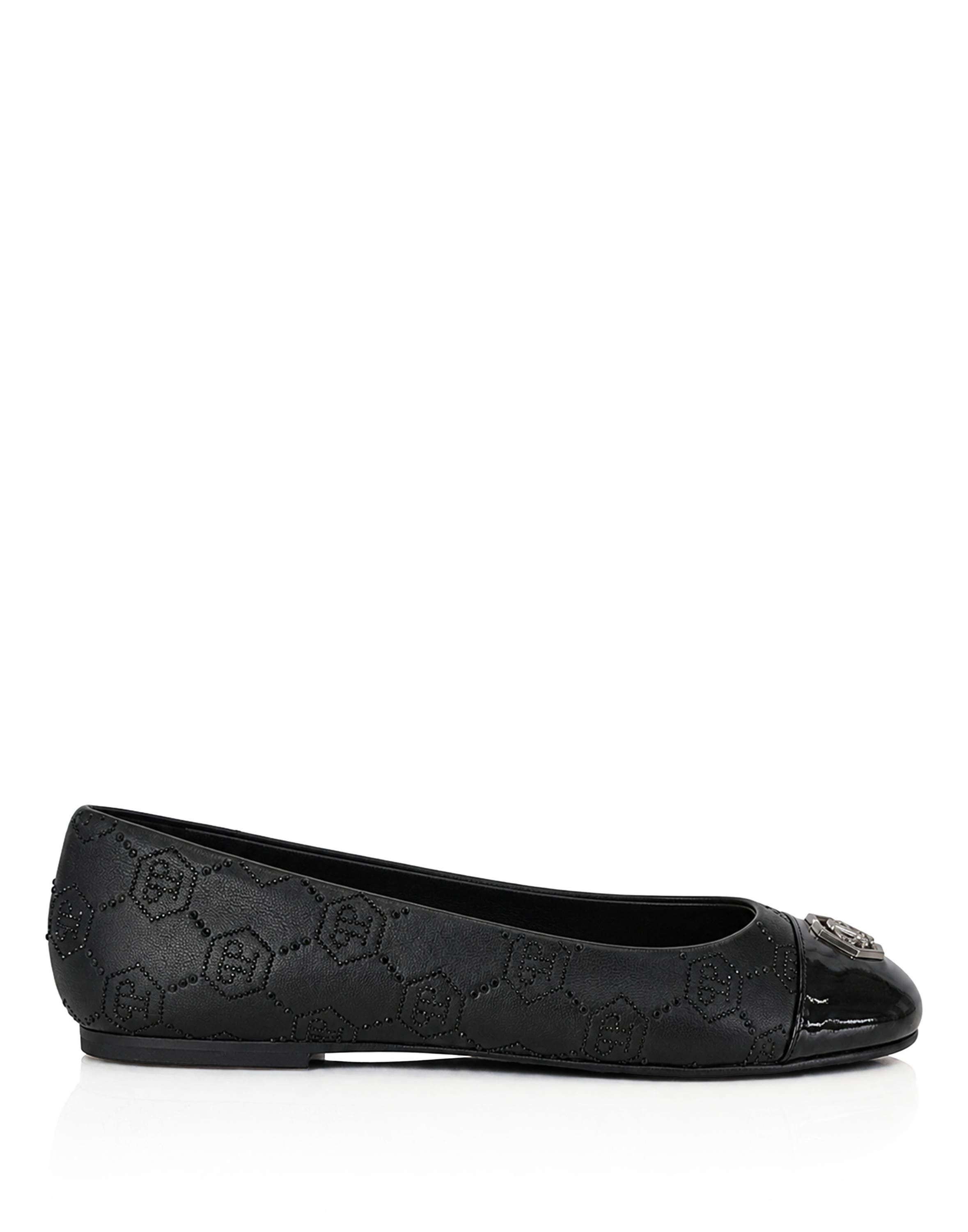 Nappa Leather Ballerina Flats Monogram Strass Women, Alternate, color, black/black