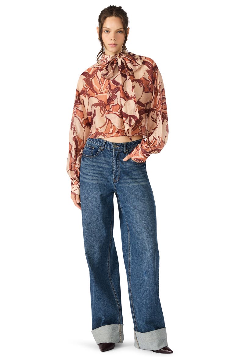 Sutton Equestrian Print Tie Neck Top, Alternate, color, SORREL HORSE