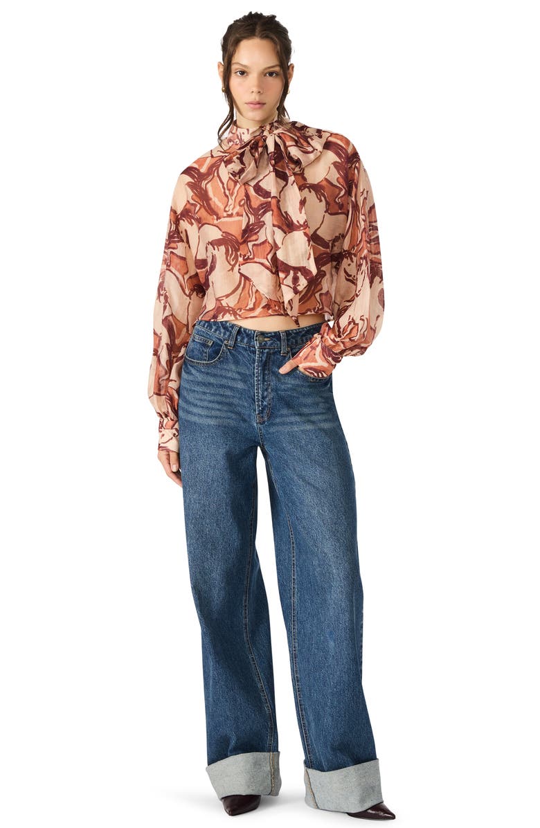 Steve Madden Sutton Equestrian Print Tie Neck Top, Alternate, color, Sorrel Horse