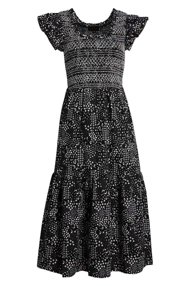 Floral Print Smocked Dress, Alternate, color, BLACK-WHITE