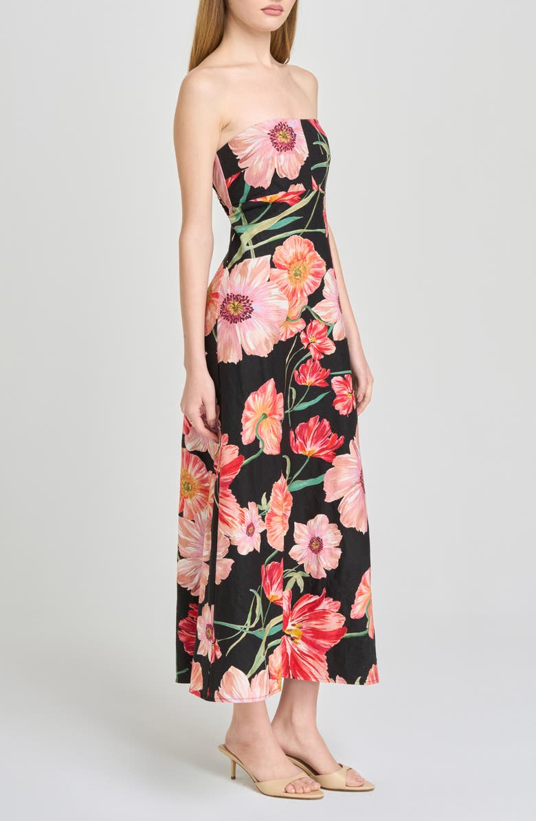 WAYF All Yours Floral Strapless Midi Dress, Alternate, color, Black Poppies