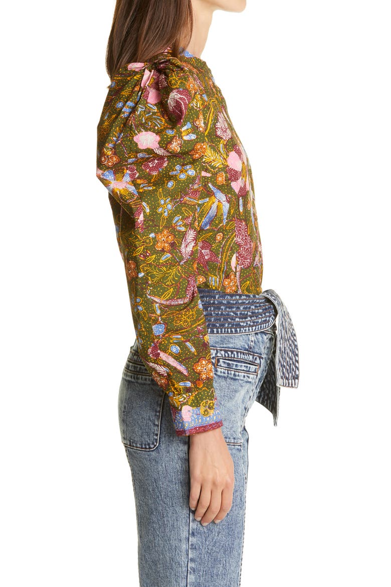 Willa Puff Sleeve Cotton Blouse, Alternate, color, PINE FLORAL