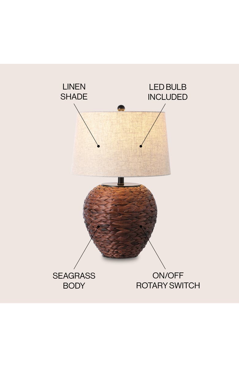 JONATHAN Y Alaro Farmhouse Coastal Water Hyacinth Basket LED Table Lamp, Alternate, color, Dark Brown