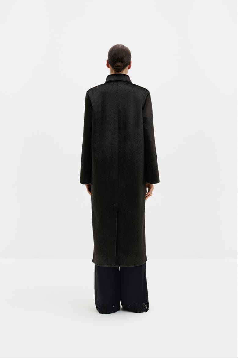 Phoebe Faux Pony Hair Long Coat, Alternate, color, Black