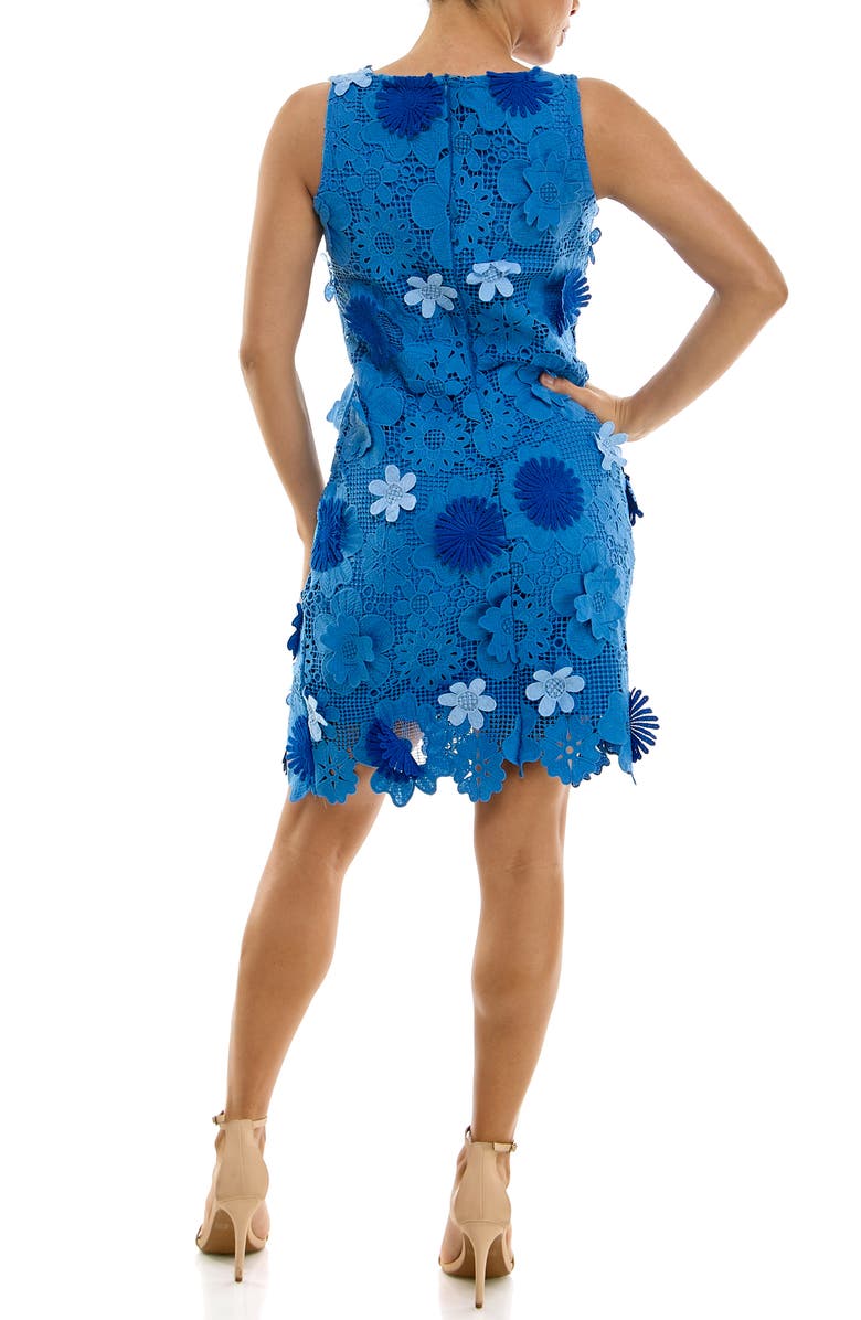 Nina Leonard Sleeveless 3D Floral Lace Shift Dress, Alternate, color, Blue Multi