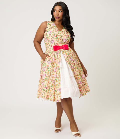Plus Size 1960s Garden Party Swing Dress