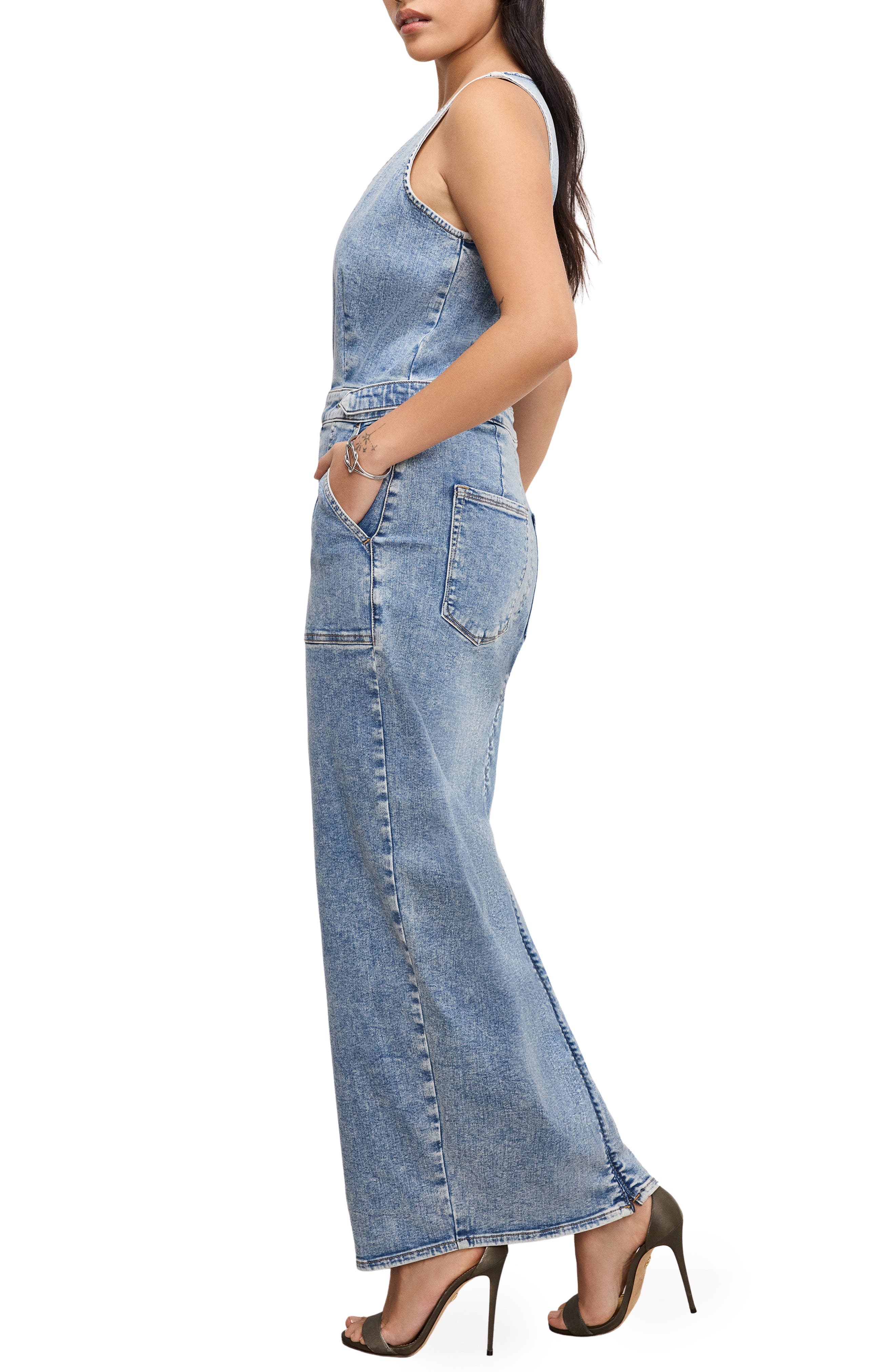 good american fit for success denim maxi dress Reiss Good American Denim Midi Dress in Dark Indigo