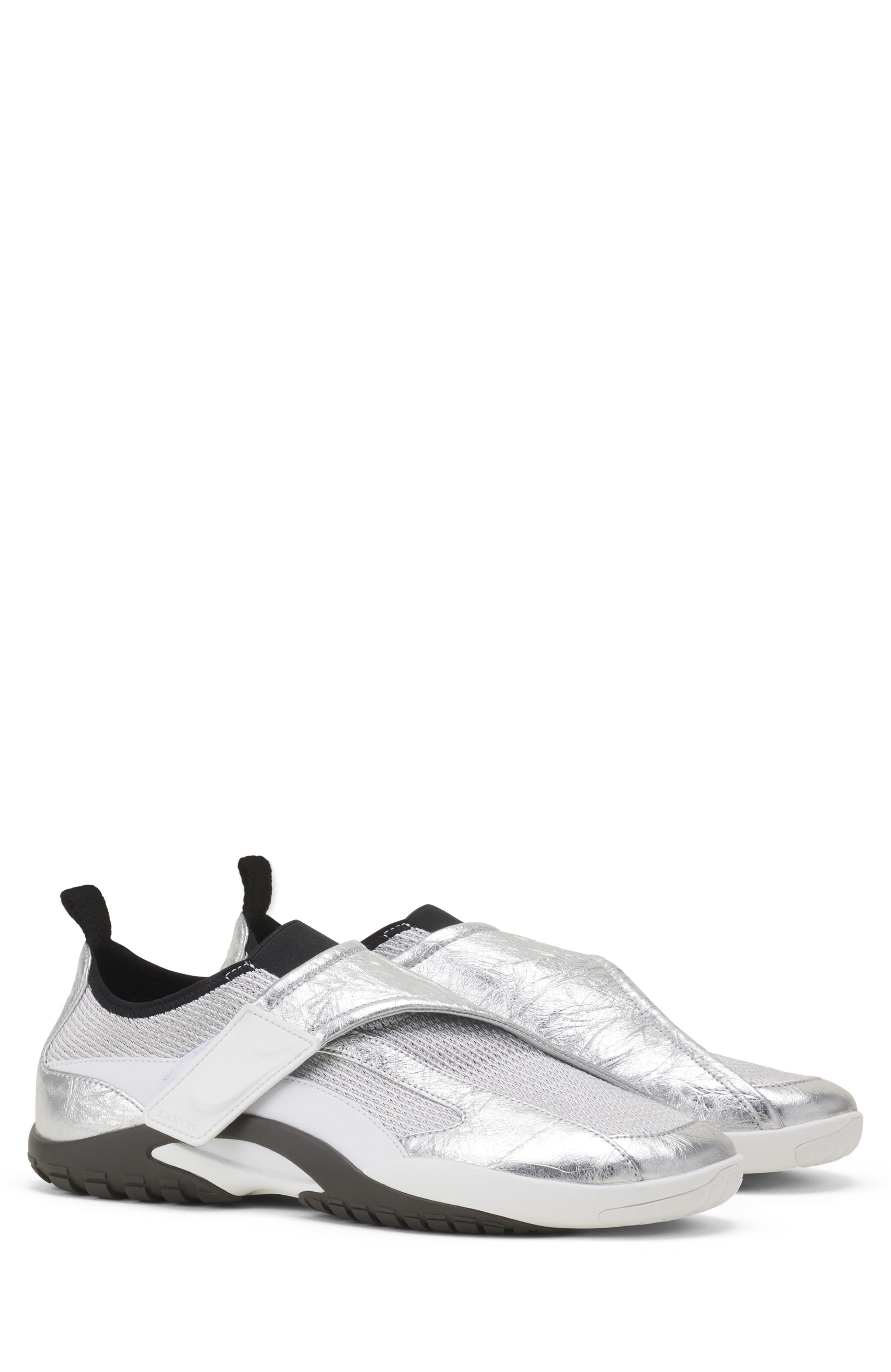 Lanvin Lnv1 Sneakers In Crinkled Metallic Leather, Alternate, color, Black/Silver
