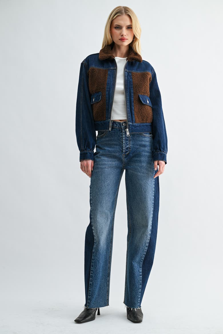 Two-Tone Cropped Denim Jacket, Alternate, color, Two Tone Dark Wash