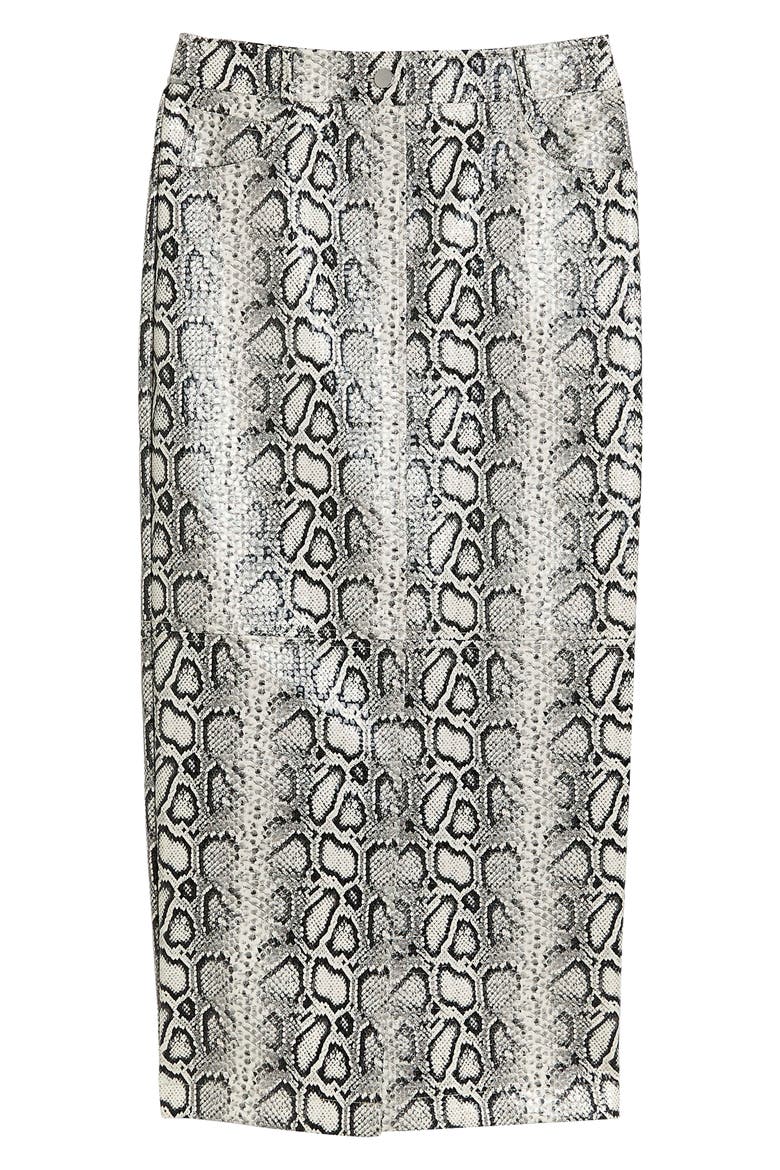 Midaxi Snakeskin Print Faux Leather Midi Skirt, Alternate, color, GREY