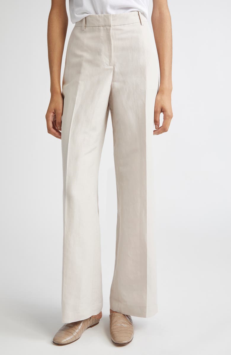 Lafayette 148 New York Gates Silk & Linen Straight Leg Pants, Main, color, Pearl