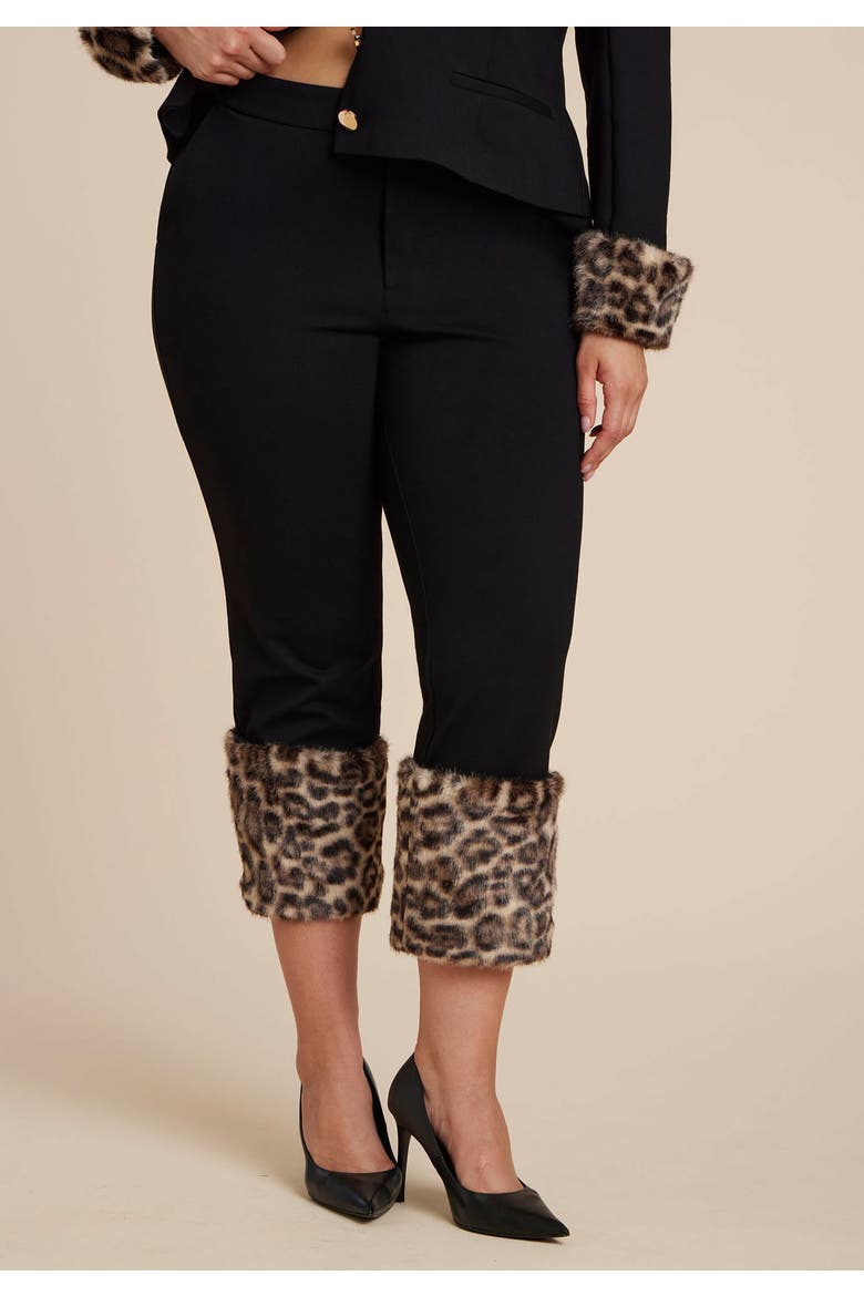 Leopard Faux Fur Trim Pant, Alternate, color, BLACK AND LEOPARD