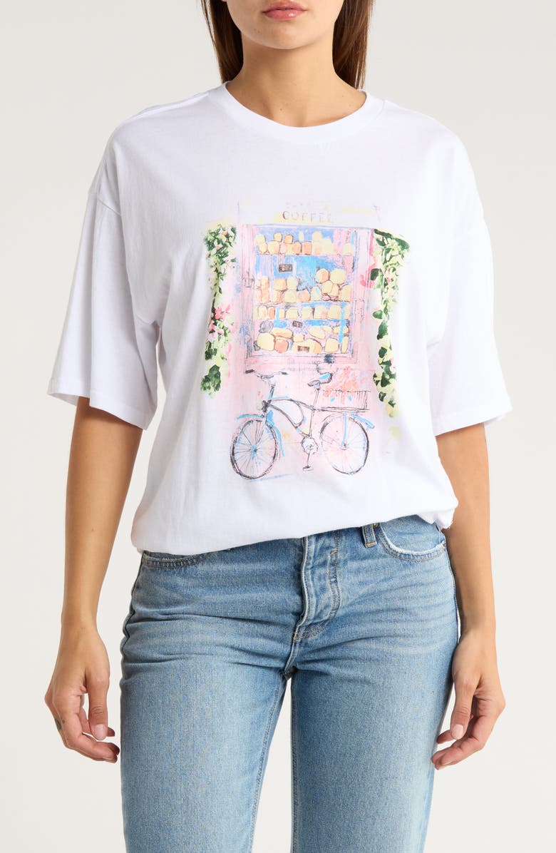 Hi Res Pink Cakes & Coffee Graphic T-Shirt, Main, color, Washed Bright White