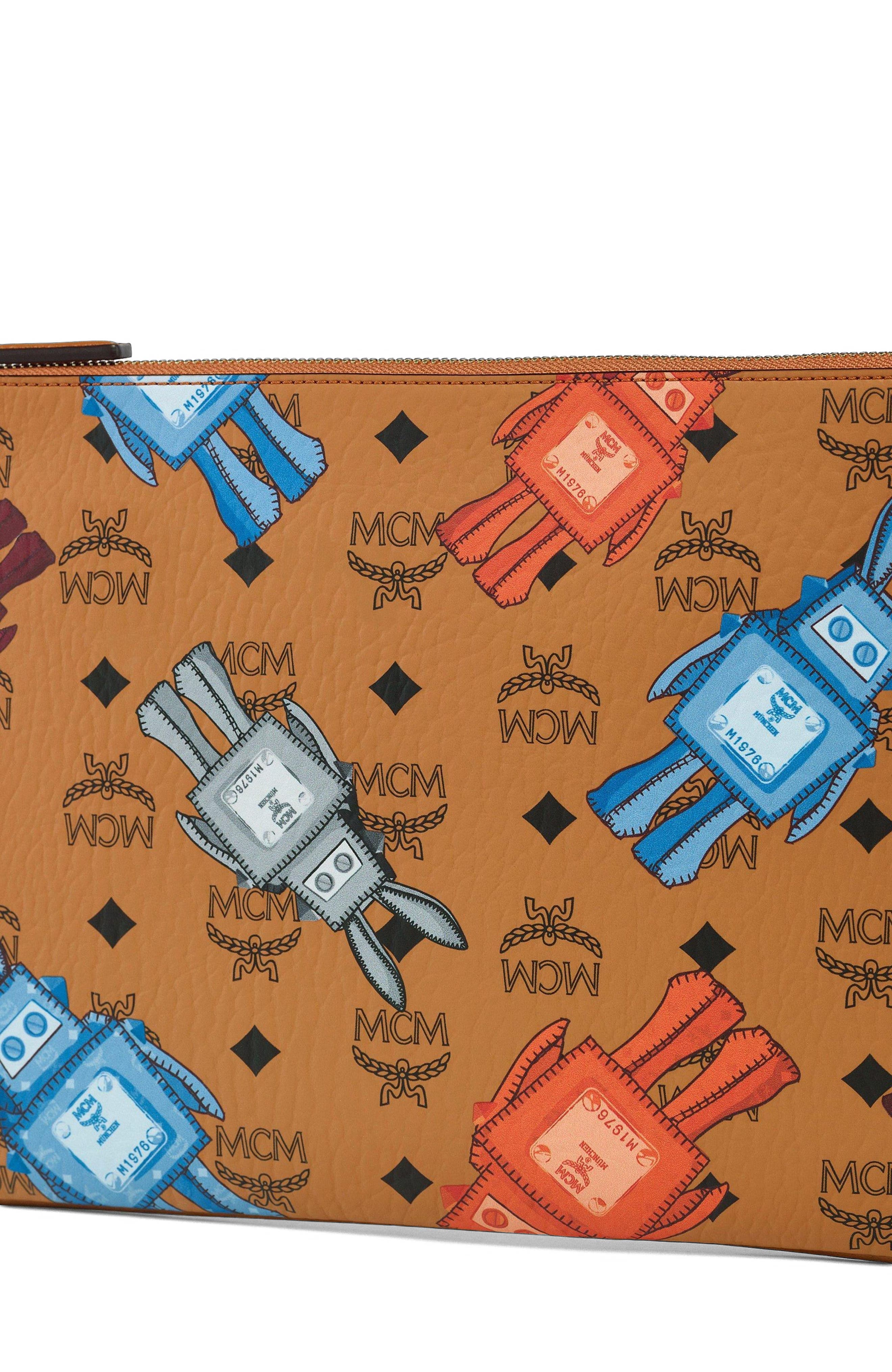 MCM Aren Crossbody Pouch in Rabot Visetos, Alternate, color, Cognac