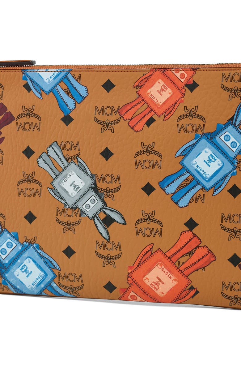 MCM Aren Crossbody Pouch in Rabot Visetos, Alternate, color, Cognac