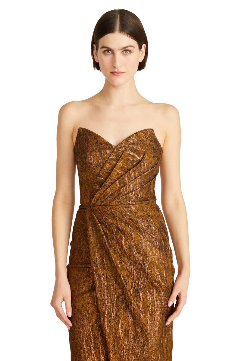 Theia Marcy Metallic Strapless Cocktail Dress, Alternate, color, 