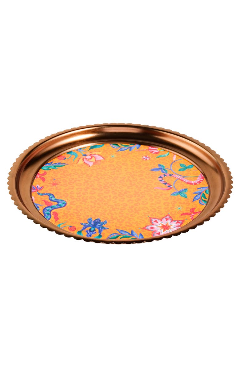 Zsa Zsa Zsu Nanpur Patterned Round Metal Decorative Tray 7X7 In, Alternate, color, Orange