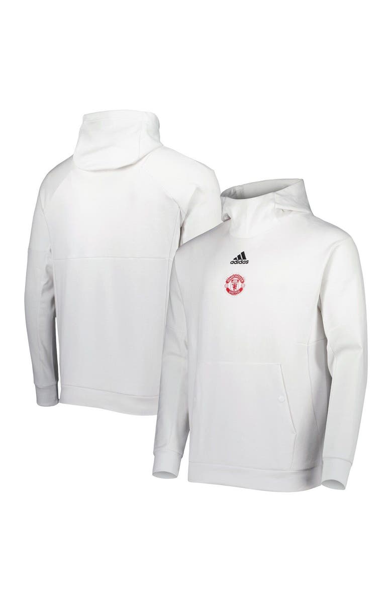 adidas Men's adidas White Manchester United Travel Scuba Neck Pullover Hoodie, Alternate, color, 