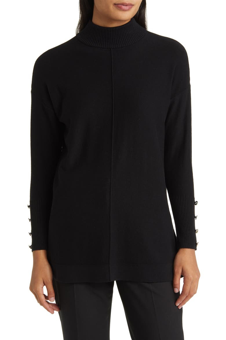 Button Cuff Mock Neck Sweater, Main, color, ANNE BLACK