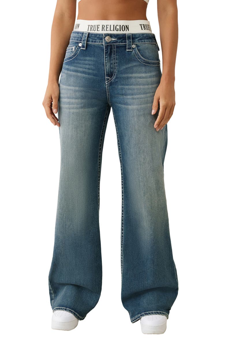 True Religion Bobbi Boxer Waistband Baggy Wide Leg Jeans, Main, color, Blue Radiance
