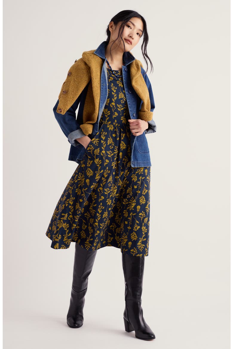 April Stretch Organic Cotton Fit & Flare Dress, Alternate, color, BOTANICAL LEAVES MARITIME
