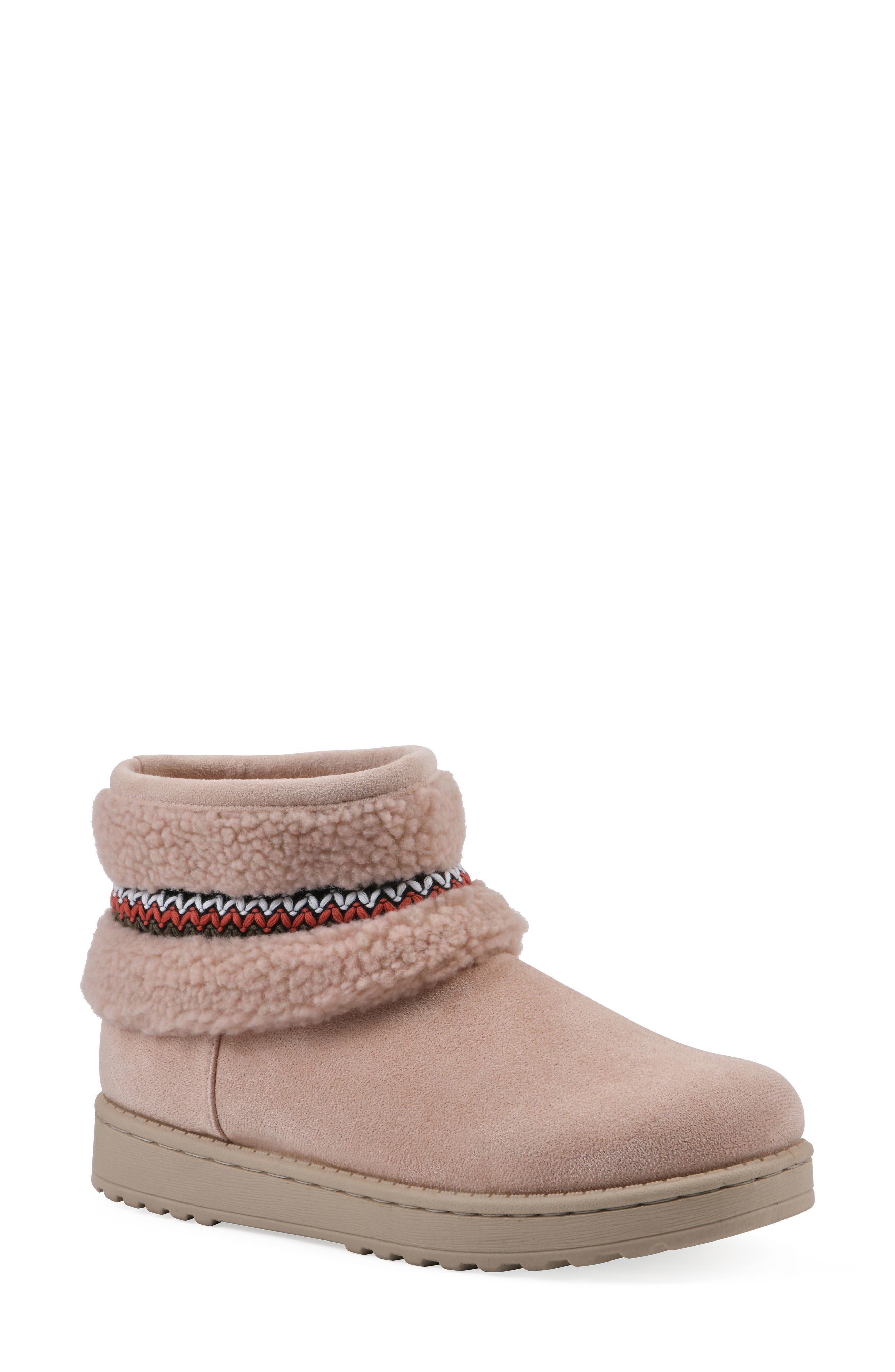 Icons Faux Shearling Trim Bootie, Main, color, BLUSH FABRIC