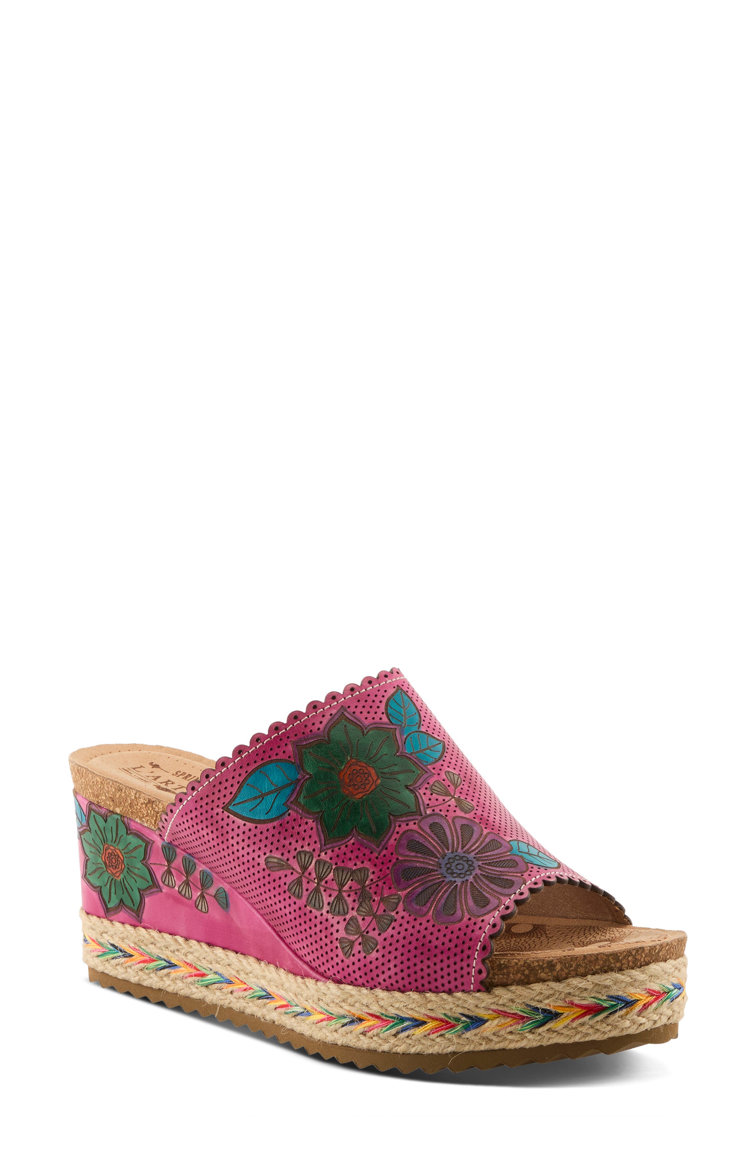 L'Artiste by Spring Step Delraybeach Espadrille Platform Wedge Slide Sandal, Main, color, Fuchsia Multi