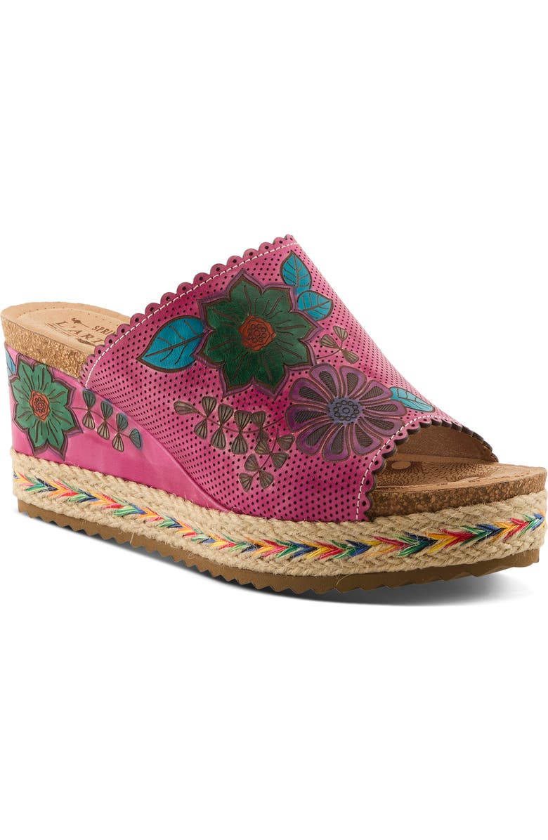 L'Artiste by Spring Step Delraybeach Espadrille Platform Wedge Slide Sandal, Main, color, Fuchsia Multi