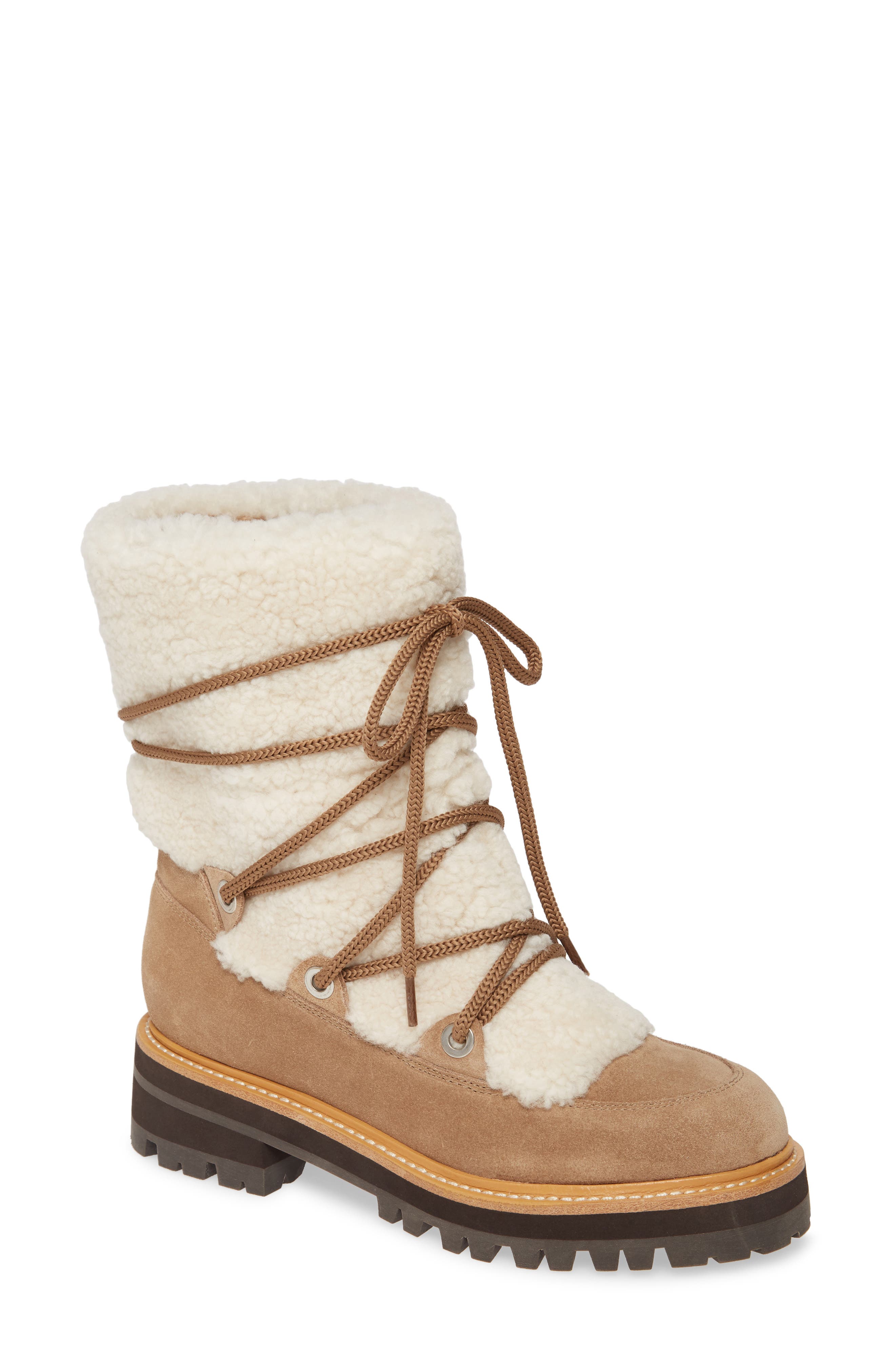 Isha Genuine Shearling Hiking Boot, Main, color, NATURAL/ TABACCO