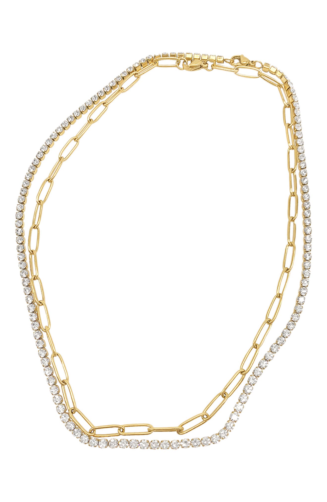 Adornia Water Resistant 14K Gold Plated CZ Tennis Chain & Paperclip Chain Necklace Set