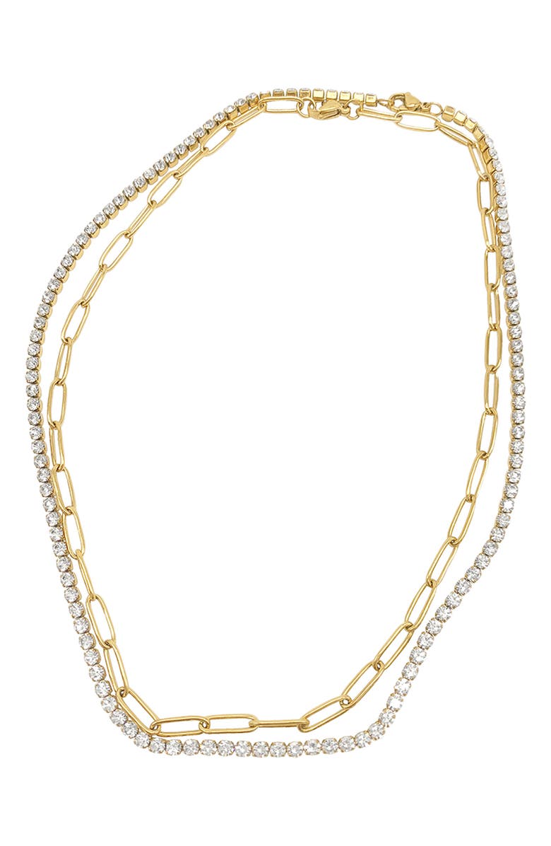 Adornia Water Resistant 14K Gold Plated CZ Tennis Chain & Paperclip Chain Necklace Set, Main, color, Yellow