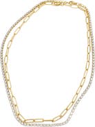Adornia Water Resistant 14K Gold Plated CZ Tennis Chain & Paperclip Chain Necklace Set