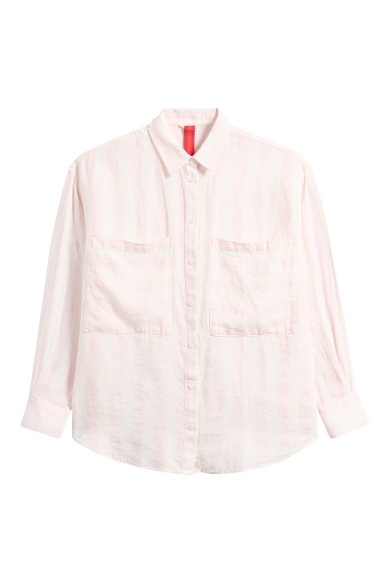 Getaway Stripe Linen Cover-Up Shirt, Alternate, color, POOLSIDE DELIGHT/ COCONUT