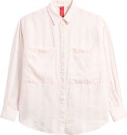 LEFT ON FRIDAY Getaway Stripe Linen Cover-Up Shirt