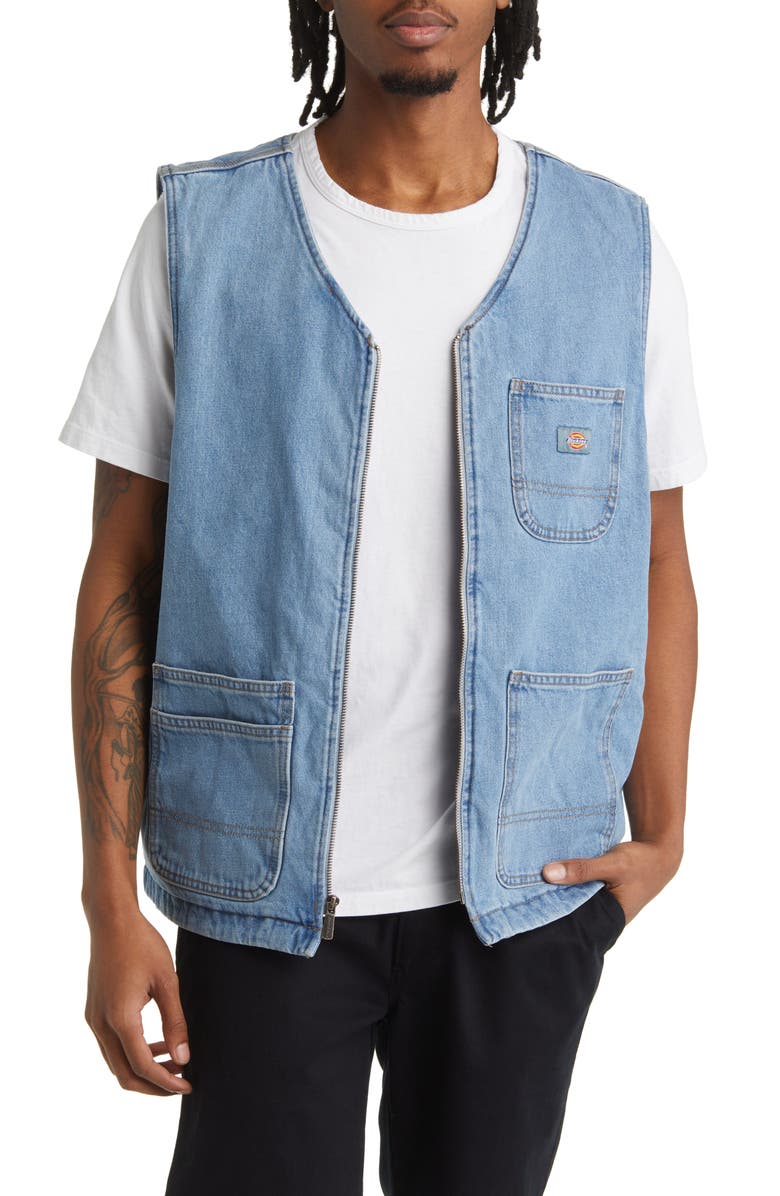 Dickies Zip Front Denim Vest, Main, color, 