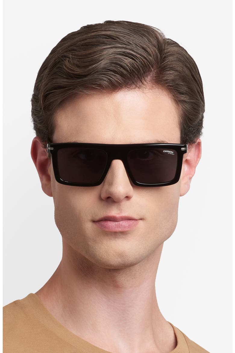 54mm Rectangular Flat Top Sunglasses, Alternate, color, BLACK DARK RUTHENIUM/ GREY