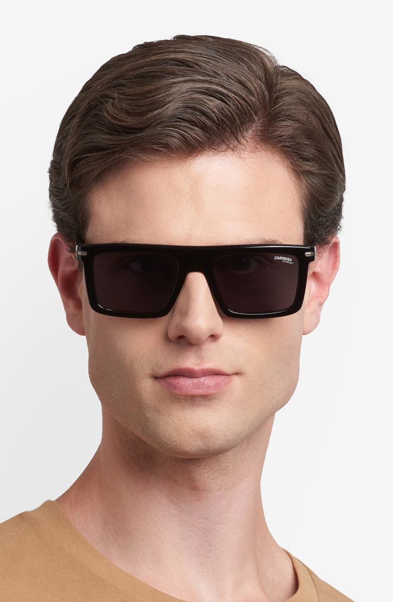 Carrera Eyewear 54mm Rectangular Flat Top Sunglasses, Alternate, color, Black Dark Ruthenium/ Grey