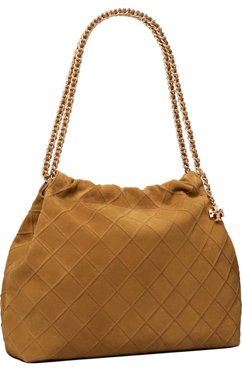 Tory Burch Fleming Soft Quilted Suede Hobo Bag, Alternate, color, Chicory Brown