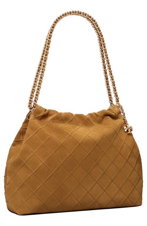 Tory Burch Fleming Soft Quilted Suede Hobo Bag In Brown