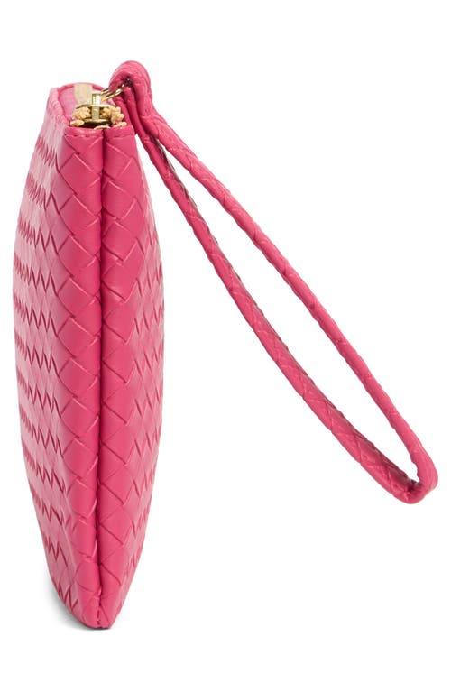 Shop Mundi Small Leather Goods Woven Wristlet In Bright Pink