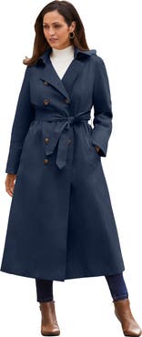 Jessica London Double-Breasted Long Trench Raincoat